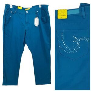 Dkin Jean Womens 24W Blue Ankle Skinny Embroidered Rhinestone Pant Work Beach